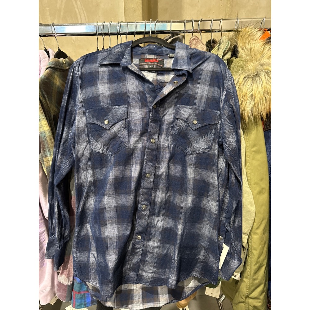 Rock and Roll‎ Denim Mens Blue Plaid Western Snap Shirt Modern Fit BMN2R01844 M